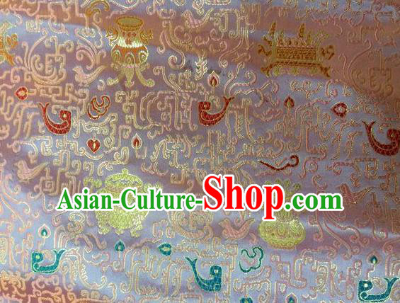 Asian Chinese Classical Eight Treasures Pattern Design Pink Silk Fabric Traditional Nanjing Brocade Material
