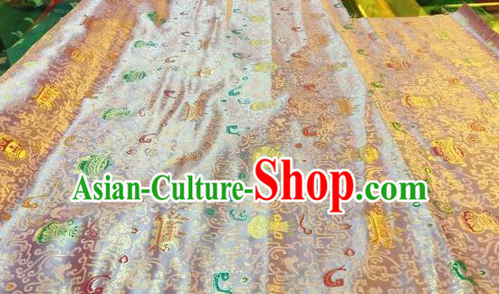 Asian Chinese Classical Eight Treasures Pattern Design Pink Silk Fabric Traditional Nanjing Brocade Material