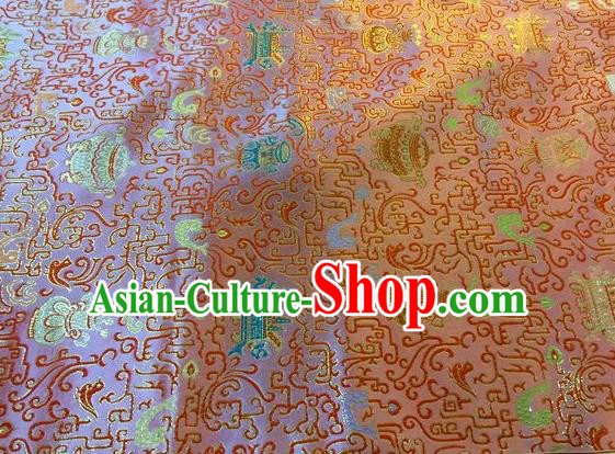 Asian Chinese Classical Eight Treasures Pattern Design Peach Pink Silk Fabric Traditional Nanjing Brocade Material