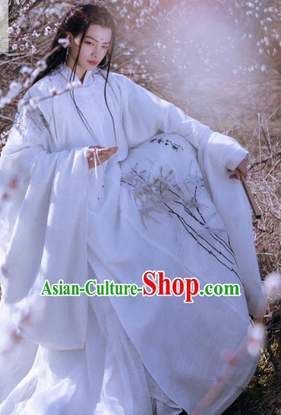 Traditional Chinese Ancient Swordsman White Clothing Ming Dynasty Royal Prince Costumes for Men