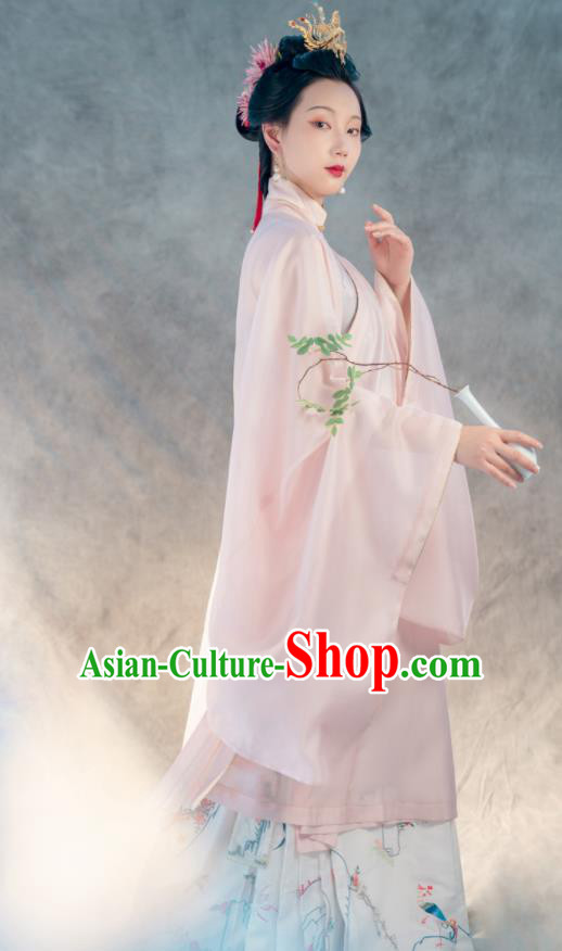Traditional Chinese Ancient Taoist Nun Pink Embroidered Dress Ming Dynasty Princess Costumes for Women