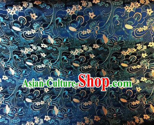 Asian Chinese Classical Flowers Pattern Design Navy Silk Fabric Traditional Nanjing Brocade Material