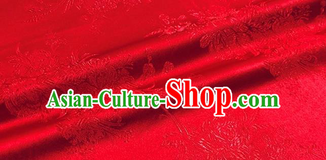 Asian Chinese Classical Bamboo Peony Pattern Design Red Brocade Fabric Traditional Silk Material