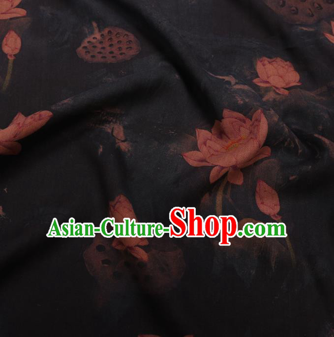 Asian Chinese Classical Lotus Pattern Design Black Watered Gauze Fabric Traditional Silk Material
