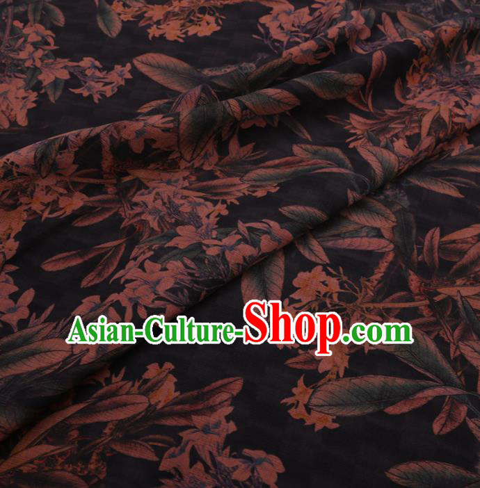 Asian Chinese Classical Leaf Pattern Design Black Watered Gauze Fabric Traditional Silk Material