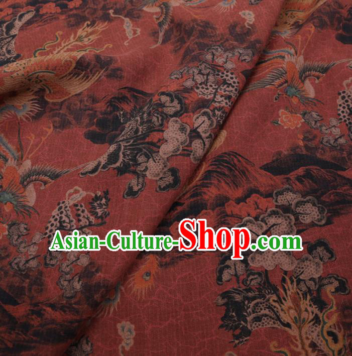 Asian Chinese Classical Phoenix Pattern Design Rust Red Watered Gauze Fabric Traditional Silk Material