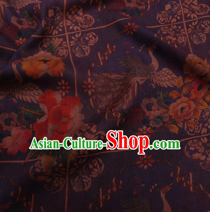 Asian Chinese Classical Peacock Pattern Design Purple Watered Gauze Fabric Traditional Silk Material