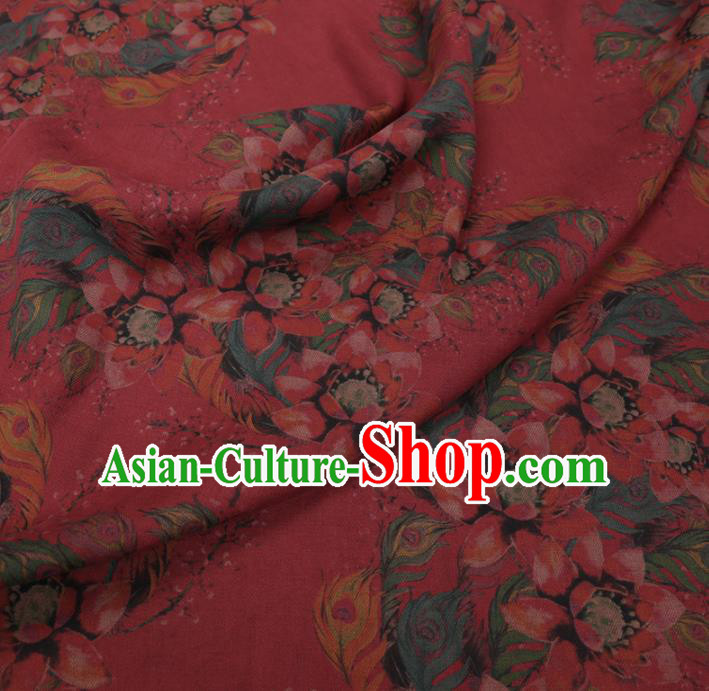 Asian Chinese Classical Ombre Flowers Pattern Design Wine Red Watered Gauze Fabric Traditional Silk Material