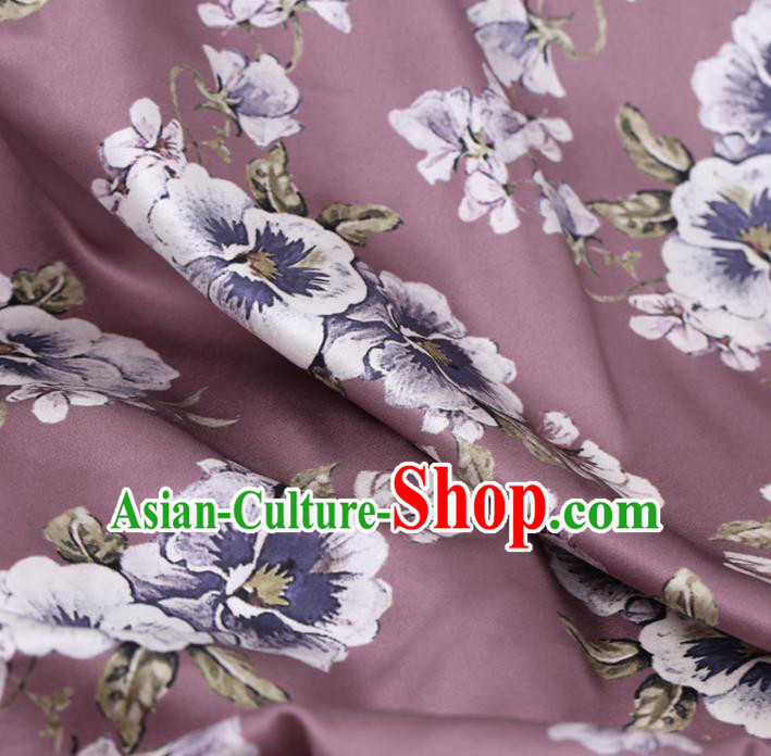 Asian Chinese Classical Flowers Pattern Design Light Purple Watered Gauze Fabric Traditional Silk Material