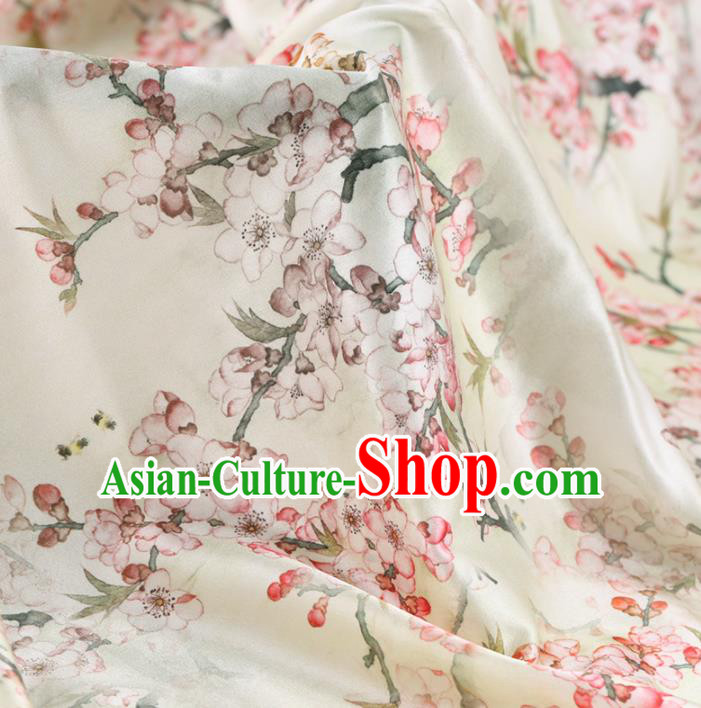 Asian Chinese Classical Plum Blossom Pattern Design Beige Watered Gauze Fabric Traditional Silk Material