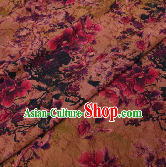 Asian Chinese Classical Flowers Pattern Design Ginger Watered Gauze Fabric Traditional Silk Material