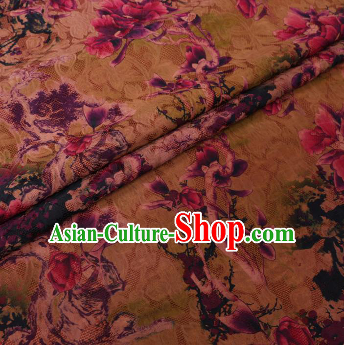 Asian Chinese Classical Flowers Pattern Design Ginger Watered Gauze Fabric Traditional Silk Material