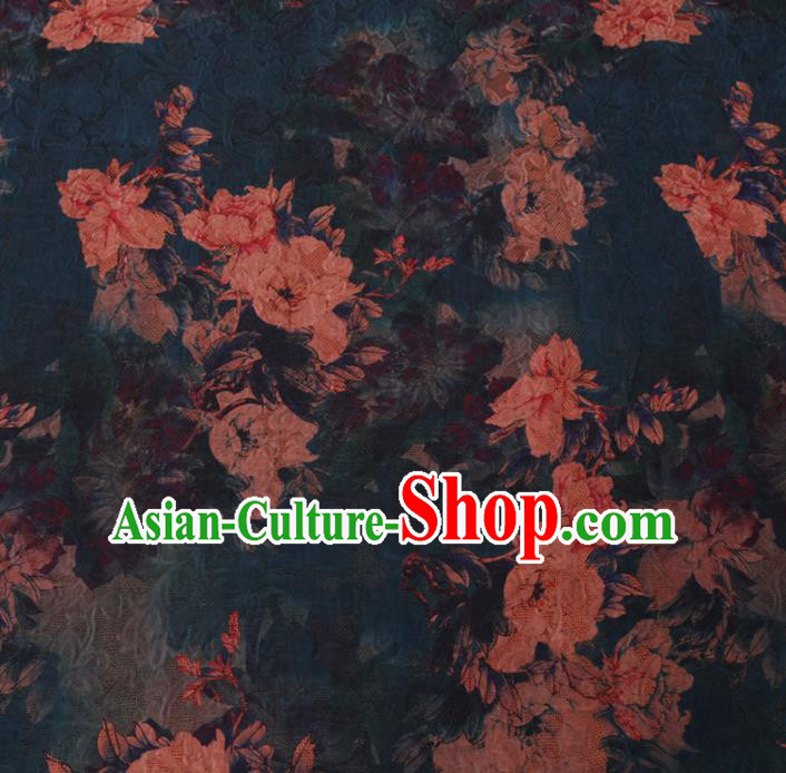 Chinese Classical Peony Flowers Pattern Design Atrovirens Watered Gauze Fabric Asian Traditional Silk Material