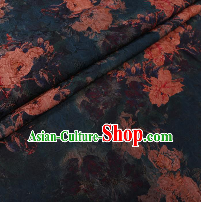 Chinese Classical Peony Flowers Pattern Design Atrovirens Watered Gauze Fabric Asian Traditional Silk Material