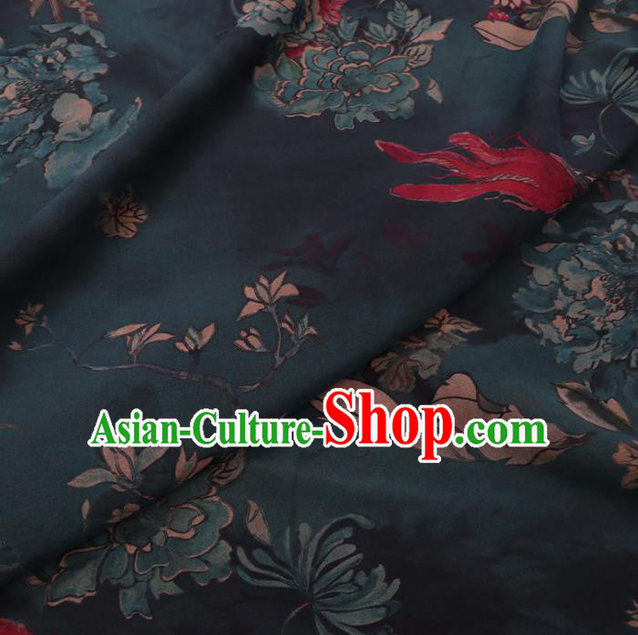 Chinese Cheongsam Classical Chrysanthemum Pattern Design Deep Green Watered Gauze Fabric Asian Traditional Silk Material