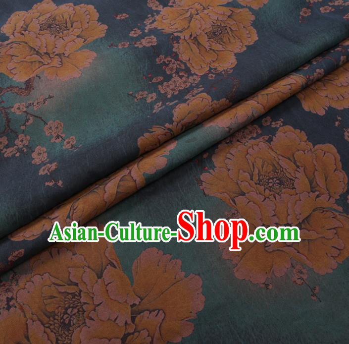 Chinese Cheongsam Classical Yellow Peony Pattern Design Watered Gauze Fabric Asian Traditional Silk Material
