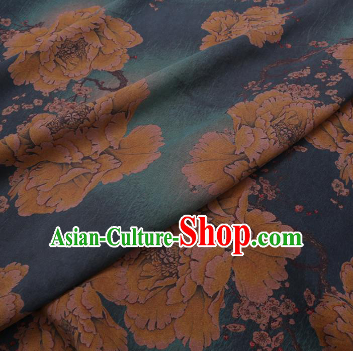 Chinese Cheongsam Classical Yellow Peony Pattern Design Watered Gauze Fabric Asian Traditional Silk Material