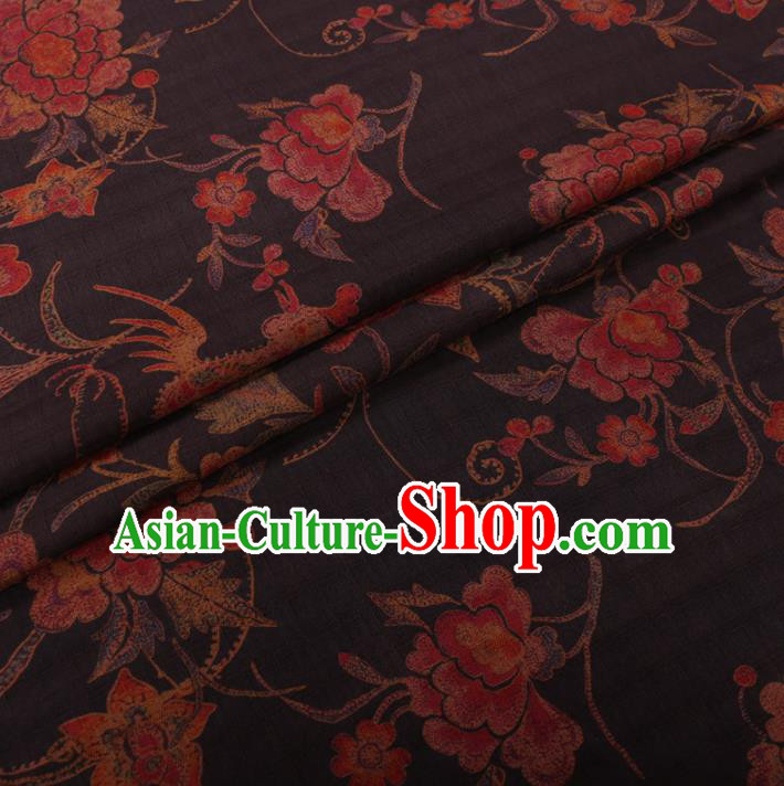 Chinese Cheongsam Classical Phoenix Peony Pattern Design Brown Watered Gauze Fabric Asian Traditional Silk Material