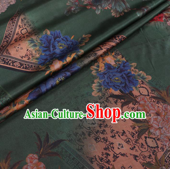 Chinese Cheongsam Classical Peony Pattern Design Atrovirens Watered Gauze Fabric Asian Traditional Silk Material