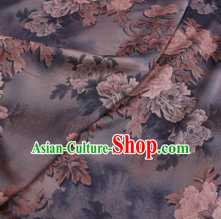 Chinese Cheongsam Classical Peony Pattern Design Light Grey Watered Gauze Fabric Asian Traditional Silk Material