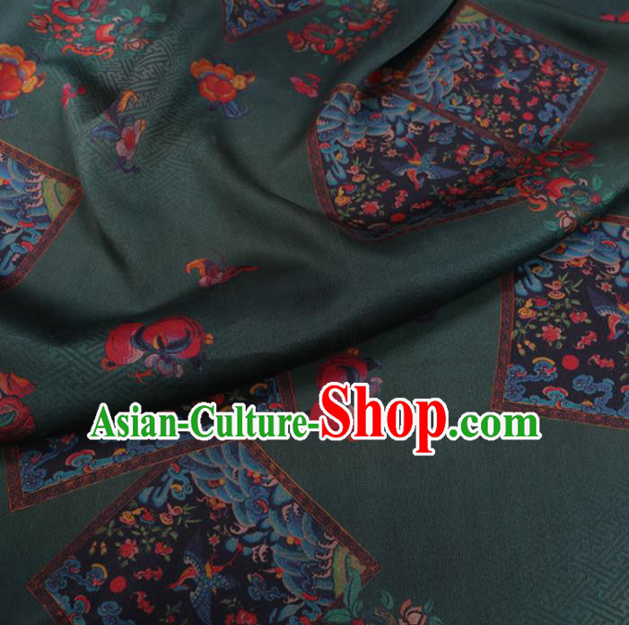 Chinese Cheongsam Classical Peach Pattern Design Deep Green Watered Gauze Fabric Asian Traditional Silk Material