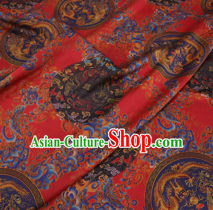 Chinese Cheongsam Classical Dragon and Phoenix Pattern Design Red Watered Gauze Fabric Asian Traditional Silk Material