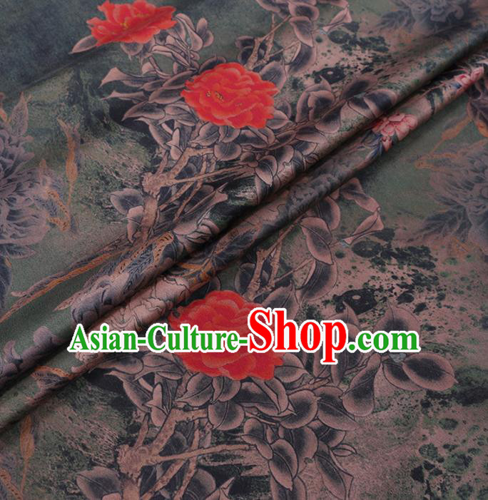 Chinese Cheongsam Classical Peony Magnolia Pattern Design Light Green Watered Gauze Fabric Asian Traditional Silk Material