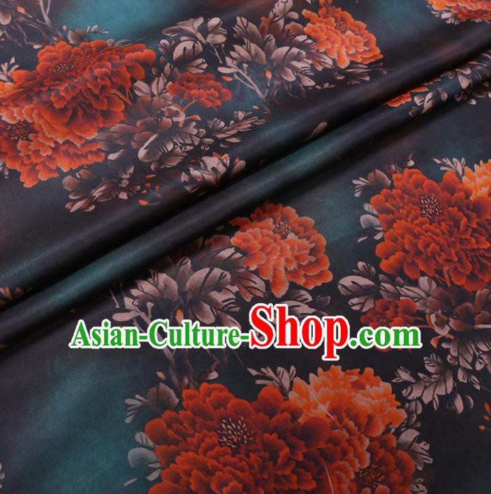 Chinese Cheongsam Classical Peony Pattern Design Atrovirens Watered Gauze Fabric Asian Traditional Silk Material