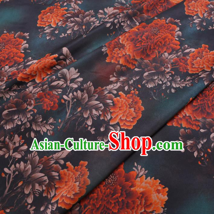 Chinese Cheongsam Classical Peony Pattern Design Atrovirens Watered Gauze Fabric Asian Traditional Silk Material