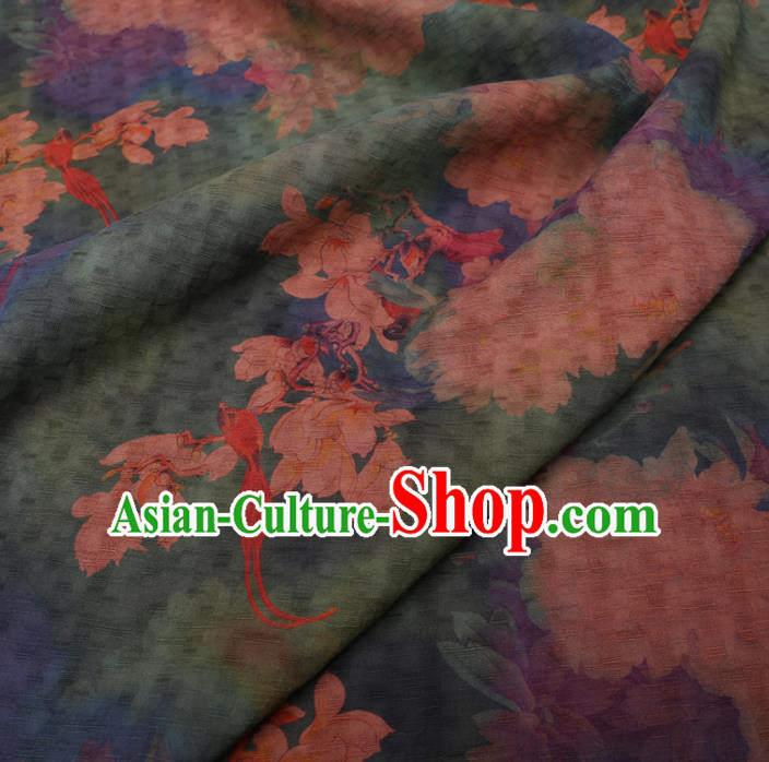 Chinese Cheongsam Classical Pear Flowers Pattern Design Green Watered Gauze Fabric Asian Traditional Silk Material