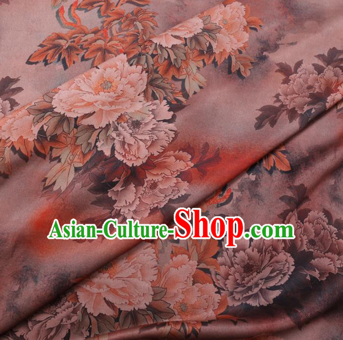 Chinese Cheongsam Classical Peony Pattern Design Khaki Watered Gauze Fabric Asian Traditional Silk Material