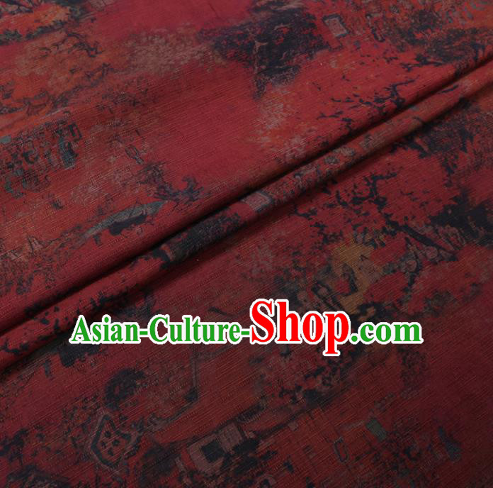 Chinese Cheongsam Classical Pattern Design Dark Red Watered Gauze Fabric Asian Traditional Silk Material