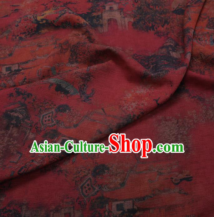 Chinese Cheongsam Classical Pattern Design Dark Red Watered Gauze Fabric Asian Traditional Silk Material