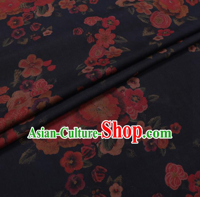 Chinese Cheongsam Classical Flowers Pattern Design Deep Blue Watered Gauze Fabric Asian Traditional Silk Material