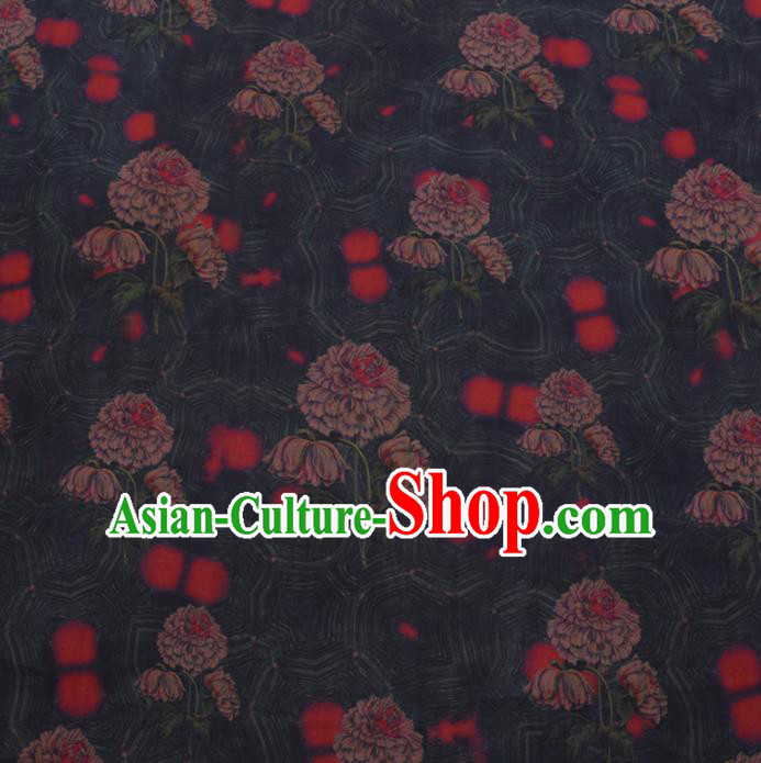 Chinese Cheongsam Classical Flowers Pattern Design Atrovirens Watered Gauze Fabric Asian Traditional Silk Material
