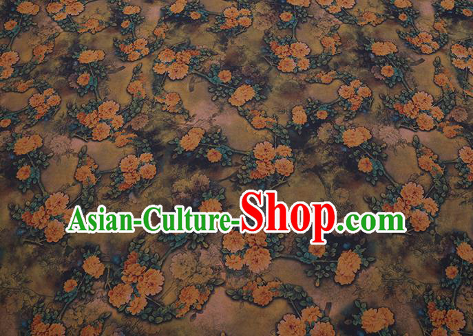 Chinese Cheongsam Classical Peony Pattern Design Olive Green Watered Gauze Fabric Asian Traditional Silk Material