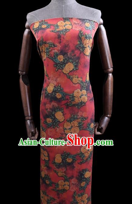 Chinese Cheongsam Classical Peony Pattern Design Red Watered Gauze Fabric Asian Traditional Silk Material