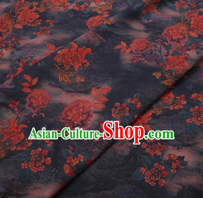 Chinese Cheongsam Classical Pattern Design Navy Watered Gauze Fabric Asian Traditional Silk Material