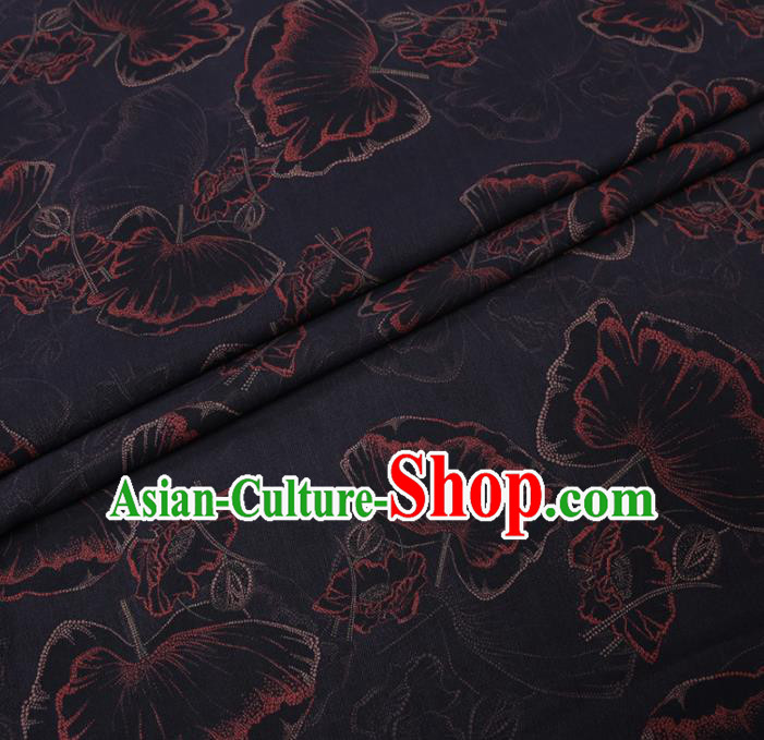 Chinese Cheongsam Classical Lotus Leaf Pattern Design Black Watered Gauze Fabric Asian Traditional Silk Material