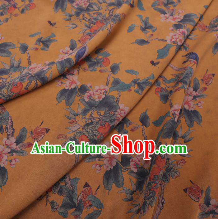 Chinese Cheongsam Classical Begonia Pattern Design Yellow Watered Gauze Fabric Asian Traditional Silk Material