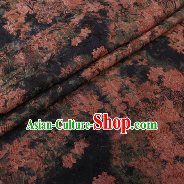 Asian Chinese Classical Flowers Pattern Design Atrovirens Watered Gauze Fabric Traditional Silk Material