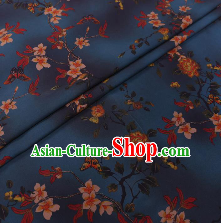Chinese Cheongsam Classical Rose Pattern Design Navy Watered Gauze Fabric Asian Traditional Silk Material