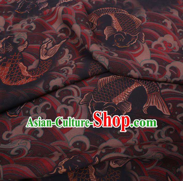 Chinese Cheongsam Classical Carps Pattern Design Dark Red Watered Gauze Fabric Asian Traditional Silk Material