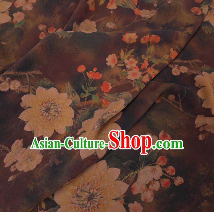 Chinese Cheongsam Classical Pear Flowers Pattern Design Brown Watered Gauze Fabric Asian Traditional Silk Material