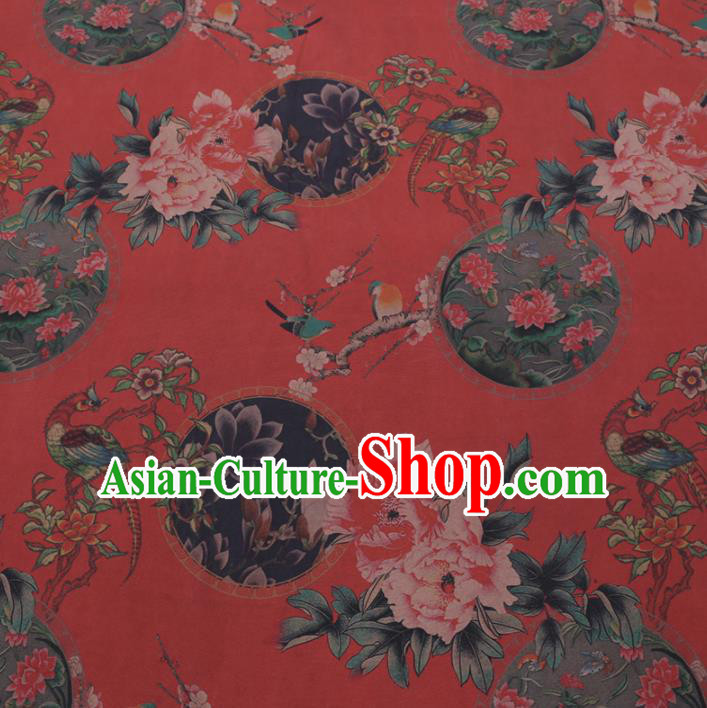 Chinese Cheongsam Classical Peony Plum Pattern Design Red Watered Gauze Fabric Asian Traditional Silk Material