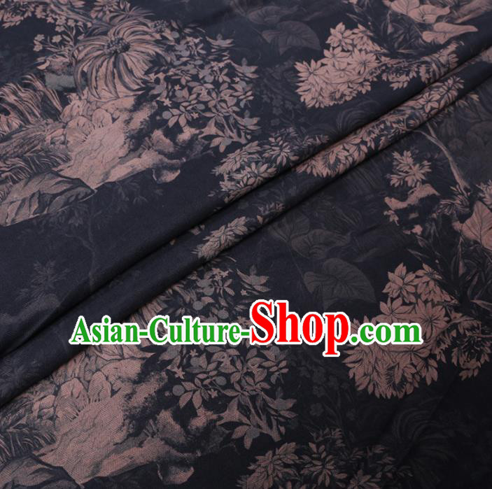 Chinese Cheongsam Classical Pattern Design Navy Watered Gauze Fabric Asian Traditional Silk Material