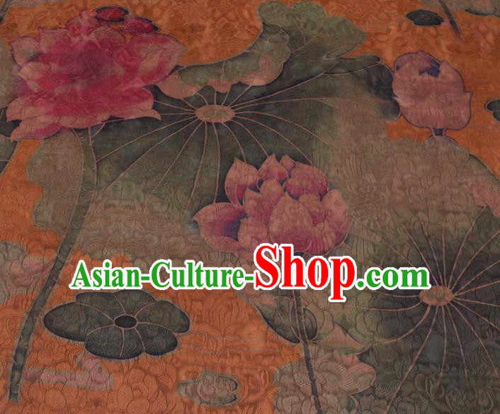Chinese Cheongsam Classical Lotus Pattern Design Orange Watered Gauze Fabric Asian Traditional Silk Material