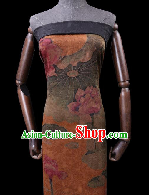 Chinese Cheongsam Classical Lotus Pattern Design Orange Watered Gauze Fabric Asian Traditional Silk Material