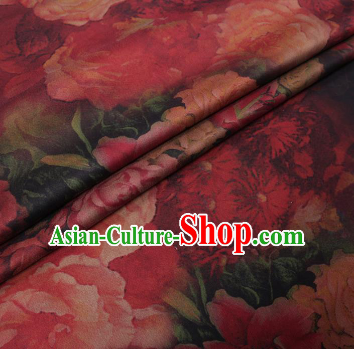 Chinese Cheongsam Classical Roses Pattern Design Watered Gauze Fabric Asian Traditional Silk Material