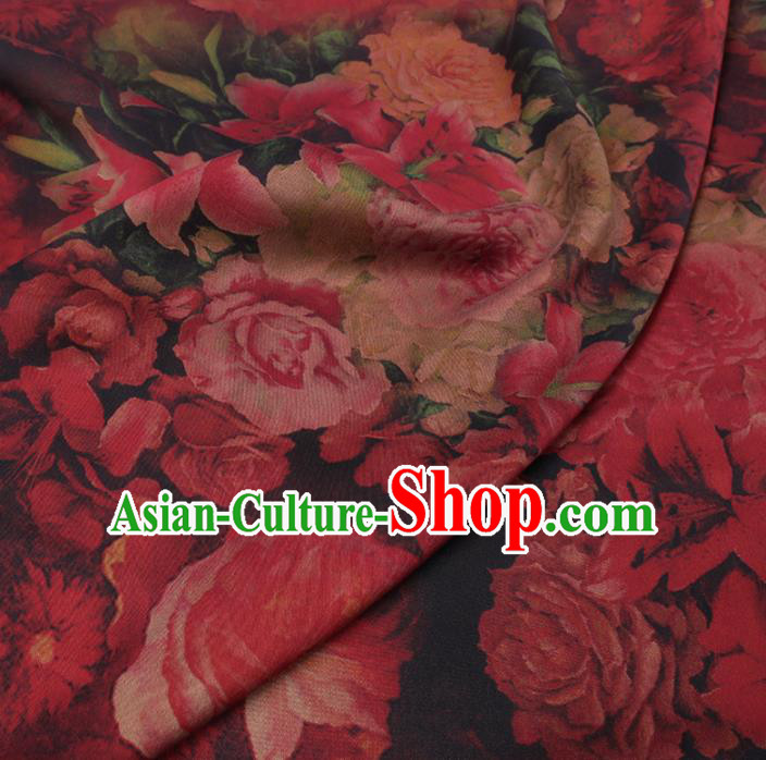 Chinese Cheongsam Classical Roses Pattern Design Watered Gauze Fabric Asian Traditional Silk Material